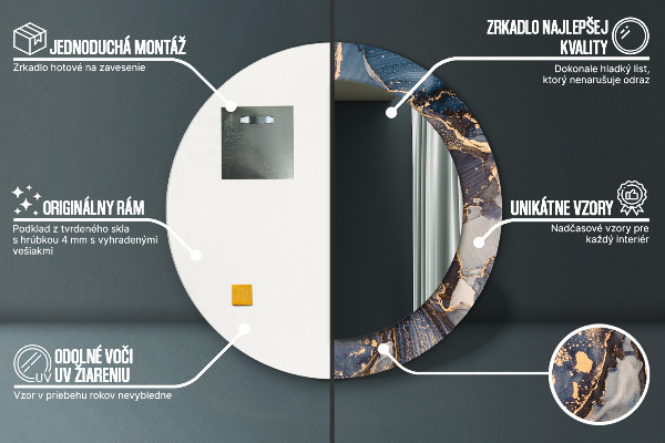 Specchio tondo con cornice stampata Fluido astratto