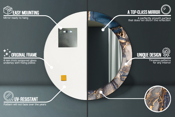 Specchio tondo con cornice stampata Fluido astratto