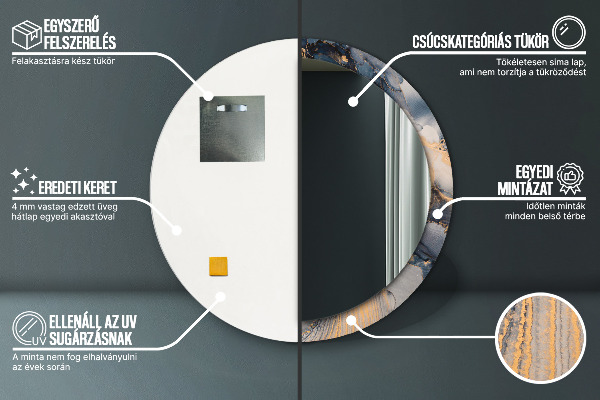 Specchio tondo con cornice stampata Fluido astratto