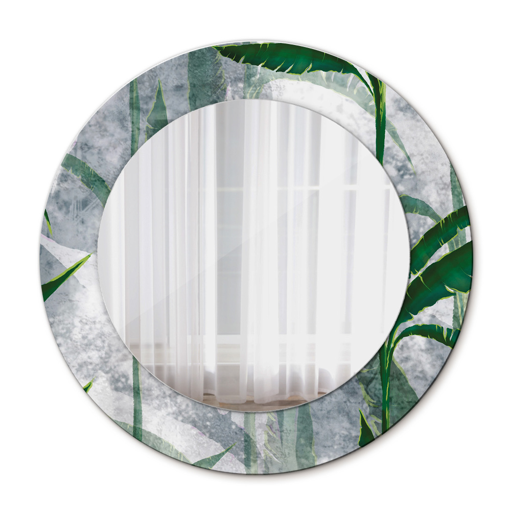 Specchio tondo stampato Foglie tropicali