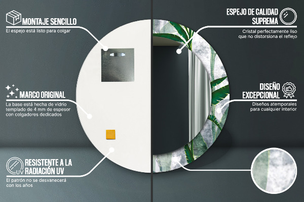 Specchio tondo stampato Foglie tropicali