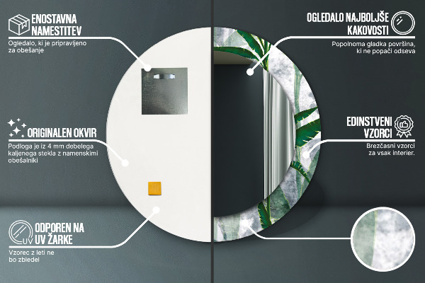 Specchio tondo stampato Foglie tropicali