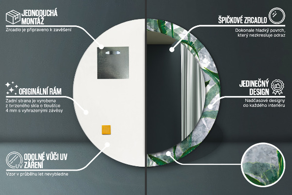Specchio tondo stampato Foglie tropicali