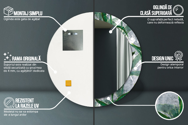 Specchio tondo stampato Foglie tropicali