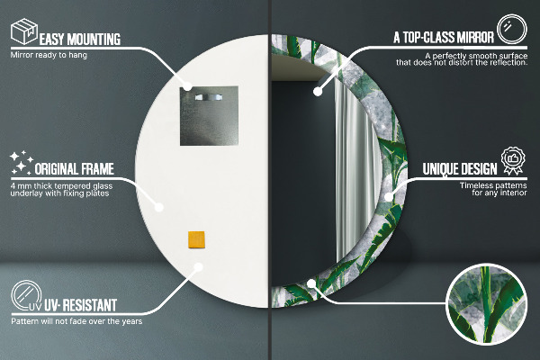 Specchio tondo stampato Foglie tropicali