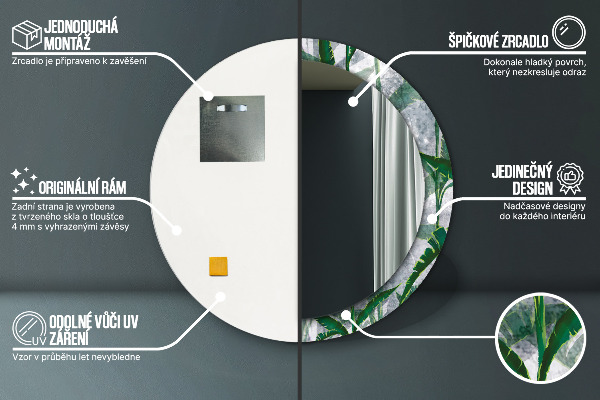 Specchio tondo stampato Foglie tropicali