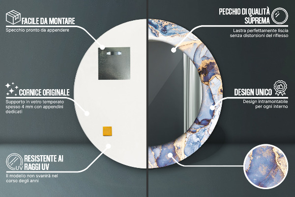 Specchio tondo stampato Arte liquida astratta