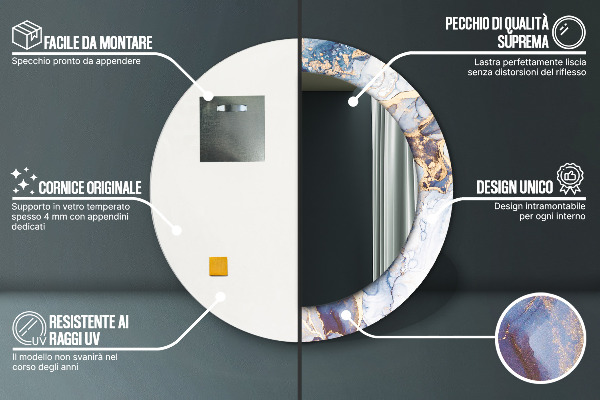 Specchio tondo stampato Arte liquida astratta