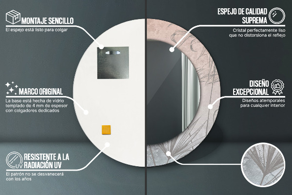 Specchio tondo stampato Fiori tropicali