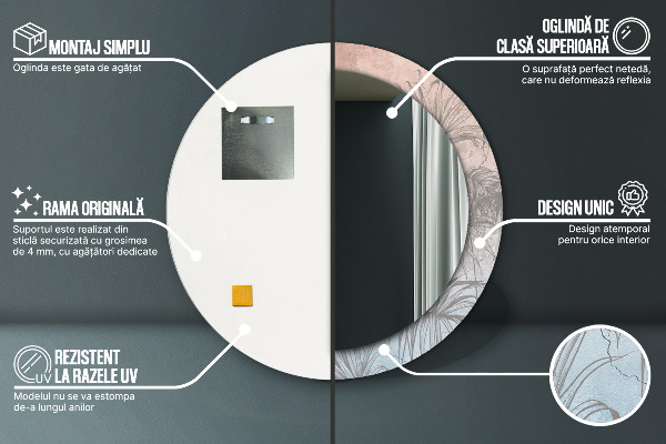 Specchio tondo stampato Fiori tropicali