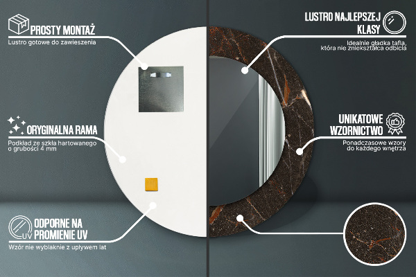 Specchio tondo stampato Marmo marrone