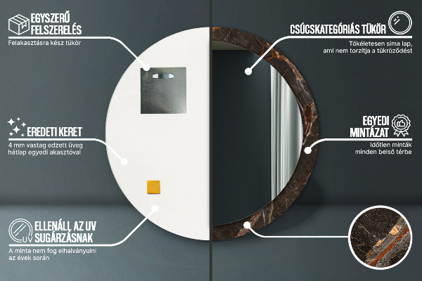 Specchio tondo stampato Marmo marrone