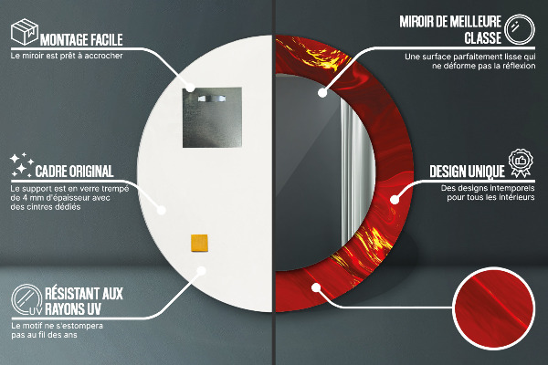 Specchio tondo stampato Marmo rosso