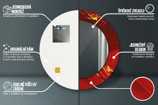 Specchio tondo stampato Marmo rosso