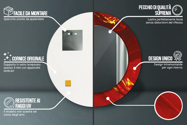 Specchio tondo stampato Marmo rosso