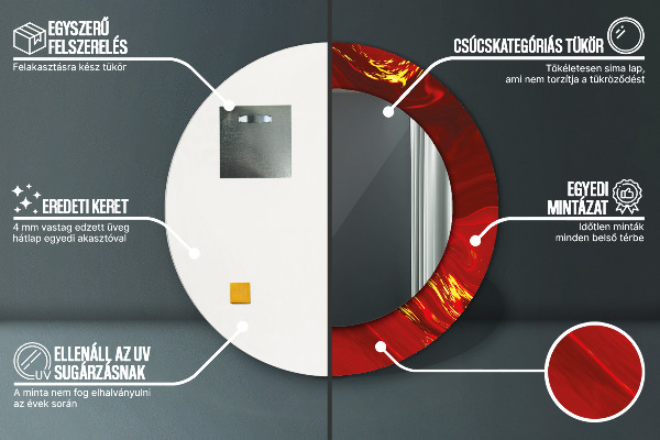 Specchio tondo stampato Marmo rosso