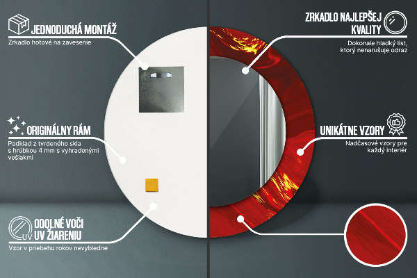 Specchio tondo stampato Marmo rosso