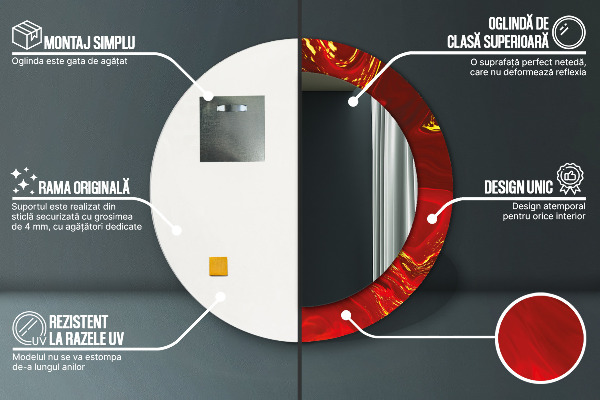 Specchio tondo stampato Marmo rosso