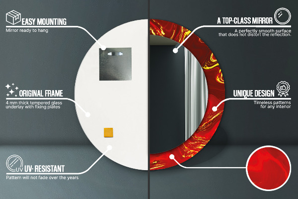 Specchio tondo stampato Marmo rosso