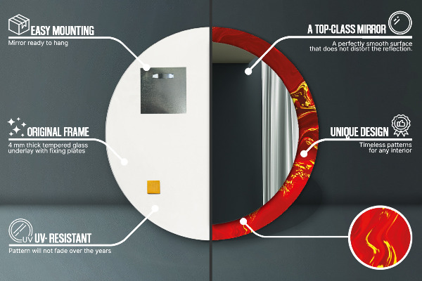 Specchio tondo stampato Marmo rosso