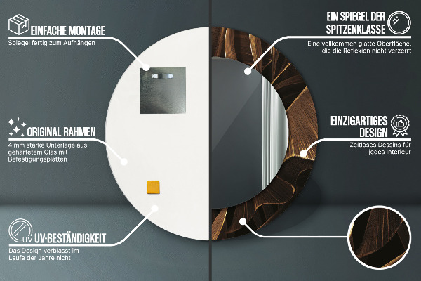 Specchio tondo decoro Foglie di banana marrone