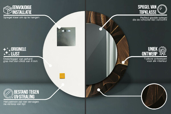 Specchio tondo decoro Foglie di banana marrone