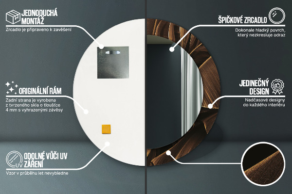 Specchio tondo decoro Foglie di banana marrone