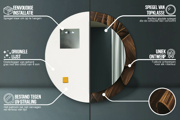 Specchio tondo decoro Foglie di banana marrone