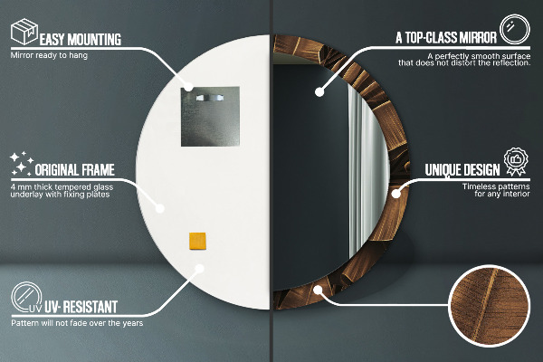 Specchio tondo decoro Foglie di banana marrone