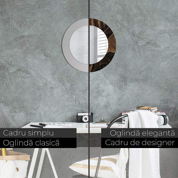 Specchio tondo decoro Foglie di banana marrone