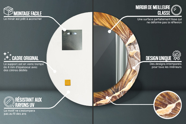 Specchio tondo decoro foglie dorate