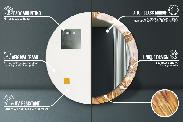 Specchio tondo decoro foglie dorate