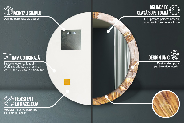 Specchio tondo decoro foglie dorate