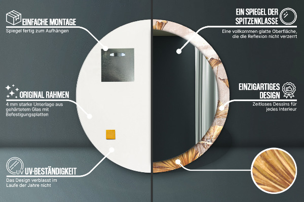 Specchio tondo decoro foglie dorate