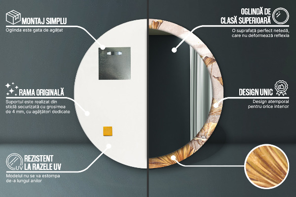 Specchio tondo decoro foglie dorate