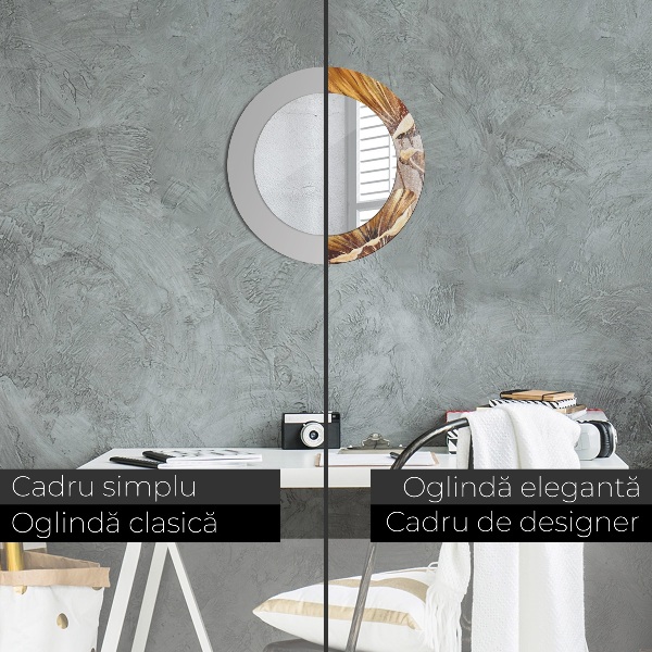 Specchio tondo decoro foglie dorate