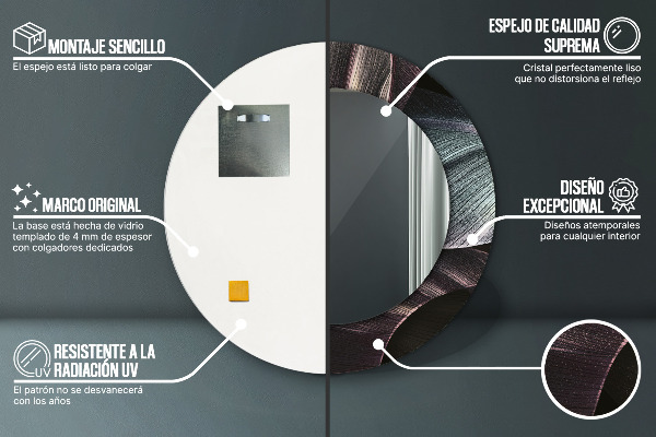 Specchio tondo decoro Foglie tropicali scure