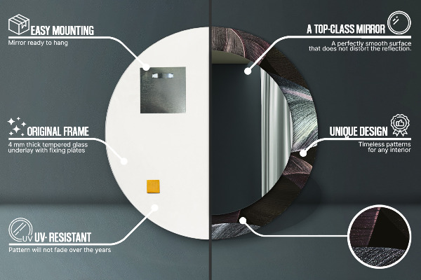 Specchio tondo decoro Foglie tropicali scure