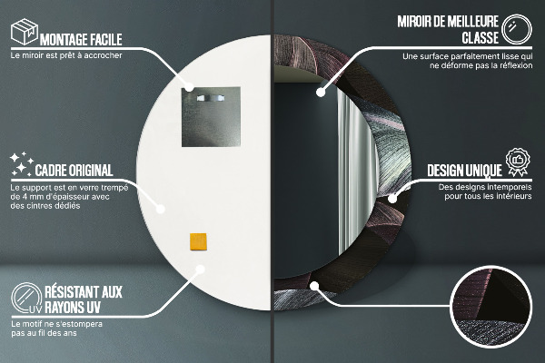 Specchio tondo decoro Foglie tropicali scure