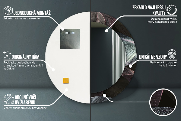 Specchio tondo decoro Foglie tropicali scure