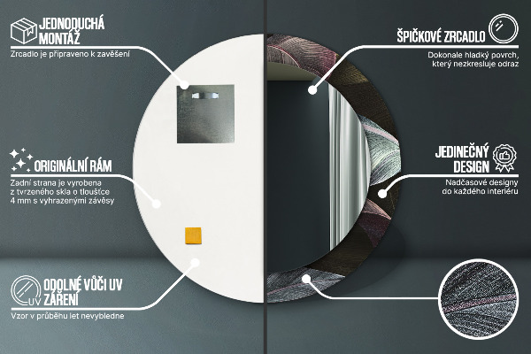 Specchio tondo decoro Foglie tropicali scure