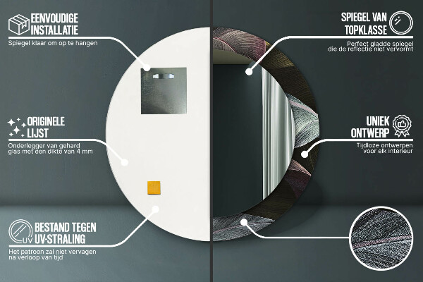 Specchio tondo decoro Foglie tropicali scure