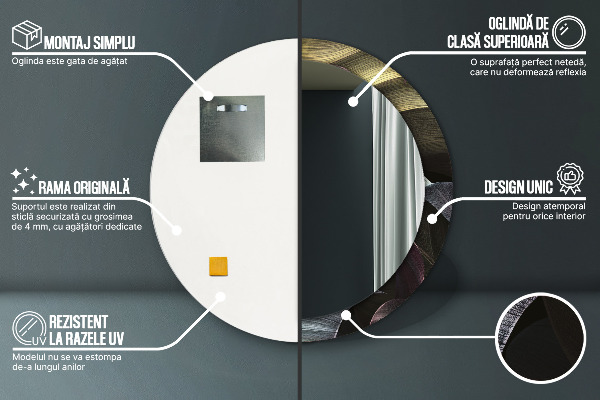 Specchio tondo decoro Foglie tropicali scure