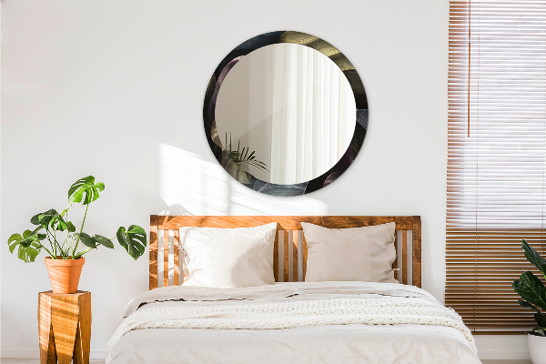 Specchio tondo decoro Foglie tropicali scure