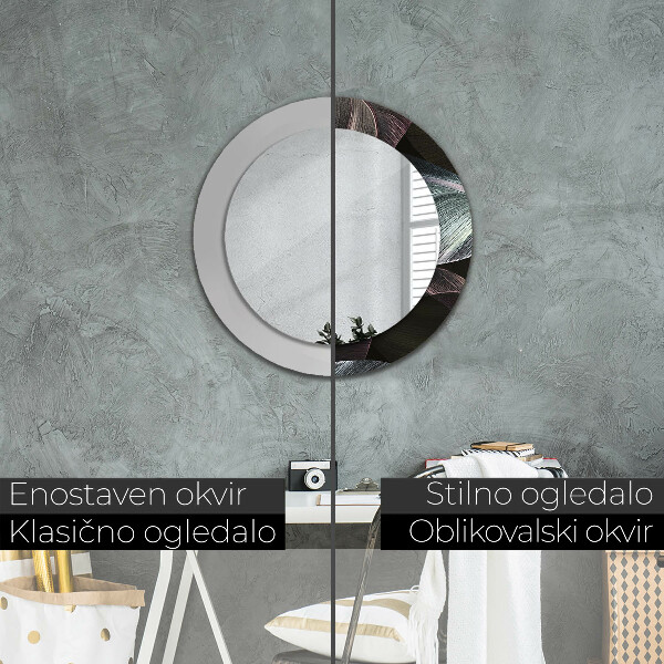 Specchio tondo decoro Foglie tropicali scure