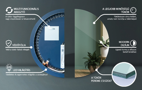 Specchio decorativo rotondo led fi 100 cm