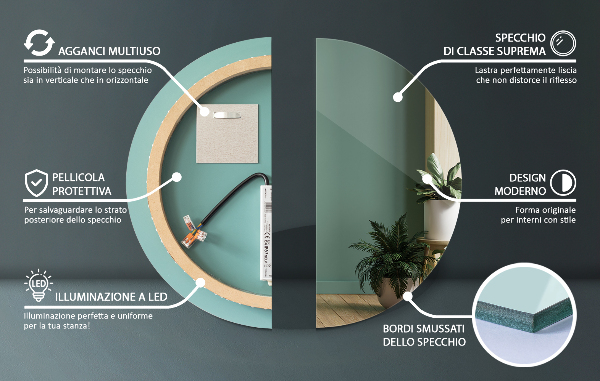 Specchio da bagno rotondo retroilluminato fi 70 cm