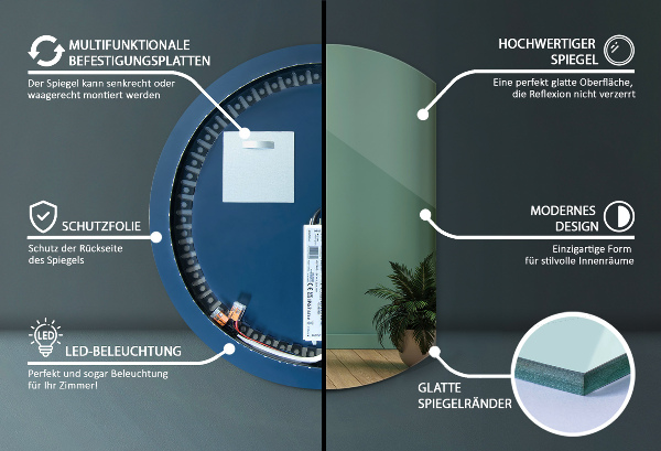 Espejo circulo cortado LED 63x70 cm