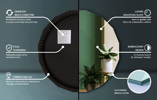 Specchio poligonale LED 100x100 cm