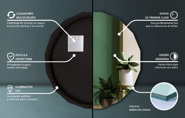 Specchio poligonale LED 100x100 cm